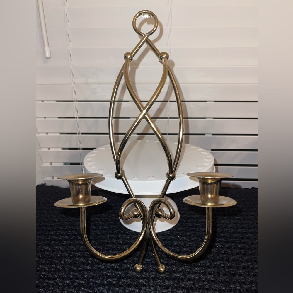 Vintage Brass / Metal‎ Wall Hanging Sconce Double Candle holder
